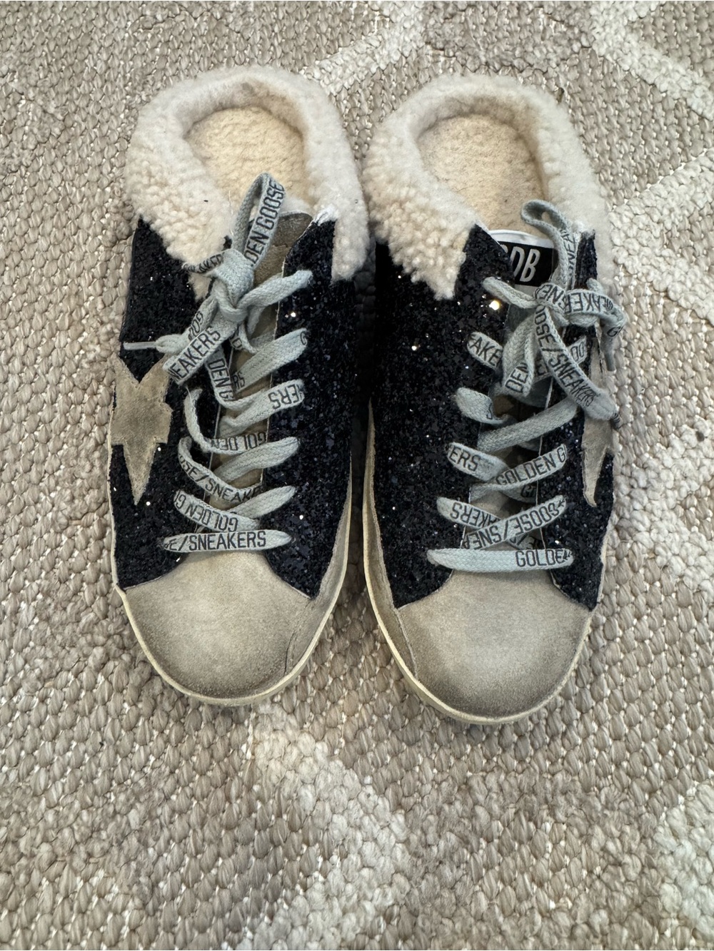 Golden Goose Deluxe Brand Super-Star Shearling Glitter Sneakers Black Size 37 - Picture 2 of 8